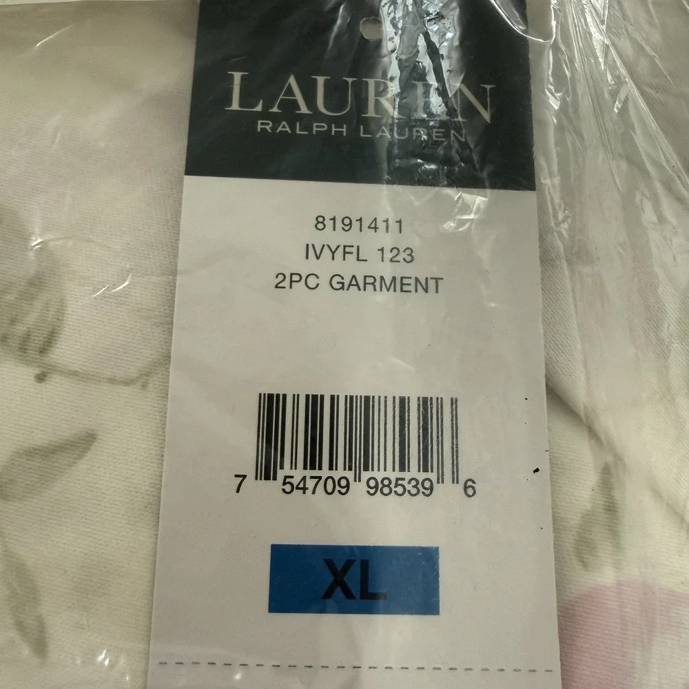 NWT Lauren Ralph Lauren Women's Floral Pajama Set XL Ivory/Pink Cottage Core